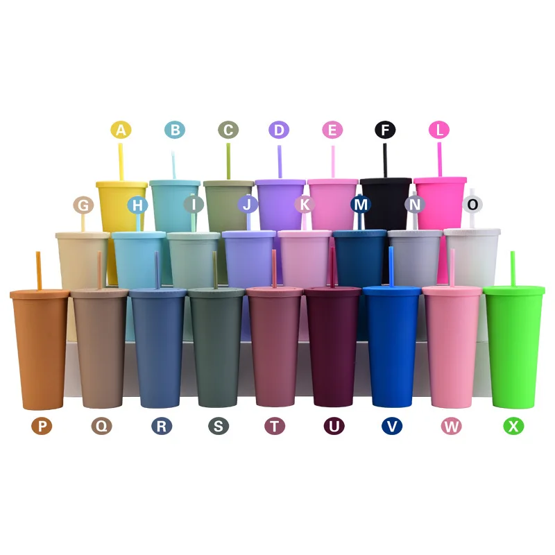

wholesale skinny SLIM TUMBLERS Matte Pastel Colored Acrylic Tumblers with Lids 24 oz Plastic Tumblers Reusable Cup DIY Gifts, 6colors