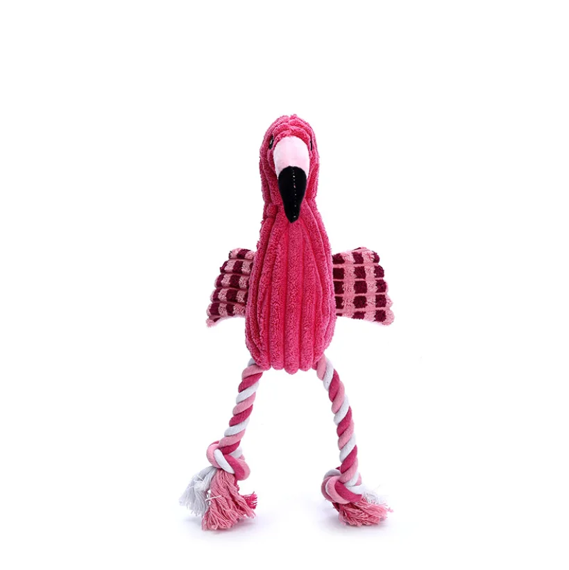 

New Arrival Low MOQ Flamingo Shaped Bite Resistant Soft Plush Squeaky Toys For Dogs, Red