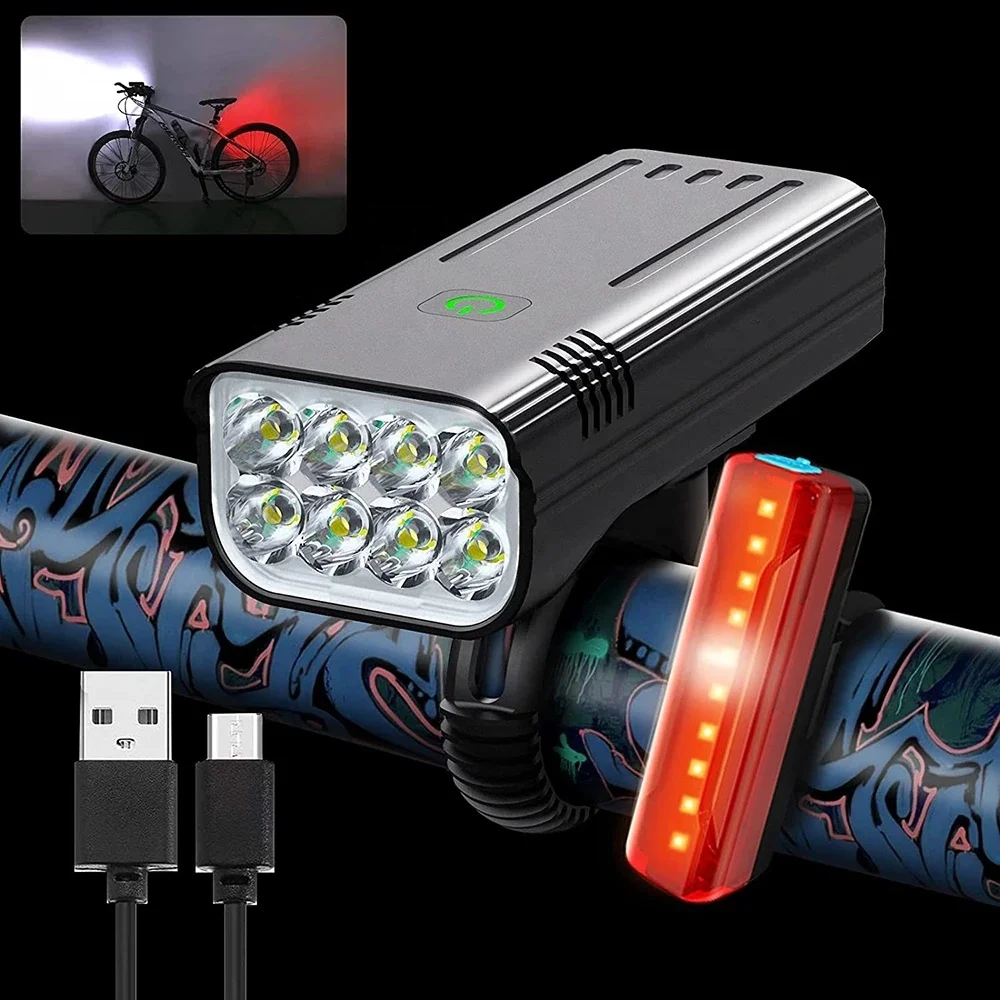 8LED 5200mAh Ultra Bright Bicycle Light USB Rechargeable LED Bike Headlight 30000LM Waterproof Bike Headlight as power bank
8LED 5200mAh Ultra Bright Bicycle Light USB Rechargeable LED Bike Headlight 30000LM Waterproof Bike Headlight as power bank