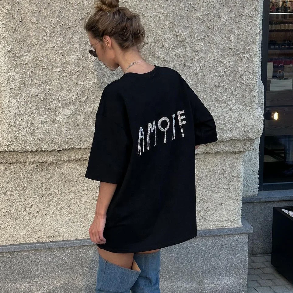 OUDINA European and American Hot Diamond Oversized T-shirt Women's Loose Short Sleeve Women's Tops
OUDINA European and American Hot Diamond Oversized T-shirt Women's Loose Short Sleeve Women's Tops