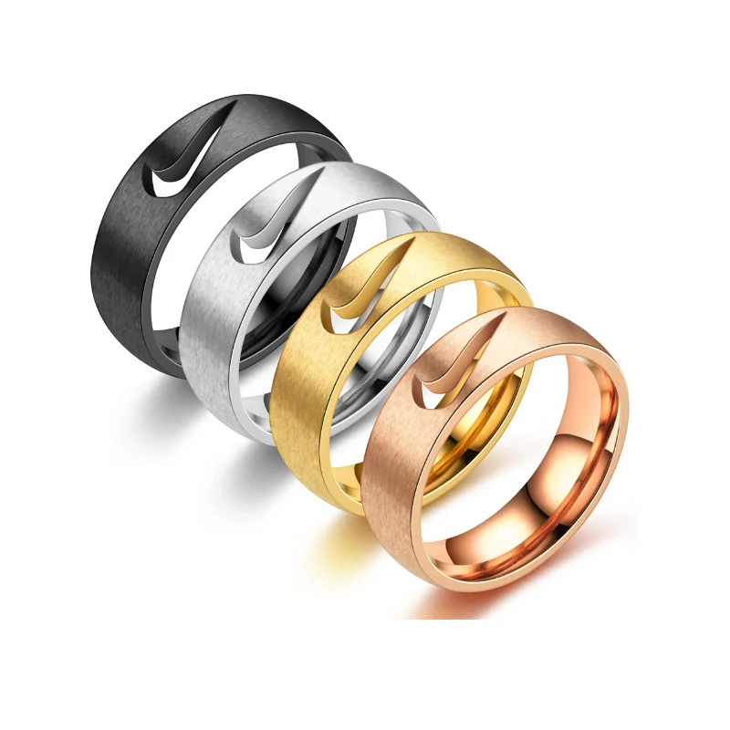 Factory Wholesale HiP Hop Hollow Tick Ring Jewelry Punk Swoosh Gold Steel Custom Logo Personalized Arc Engagement Couple Ring, Picture
Factory Wholesale HiP Hop Hollow Tick Ring Jewelry Punk Swoosh Gold Steel Custom Logo Personalized Arc Engagement Couple Ring, Picture