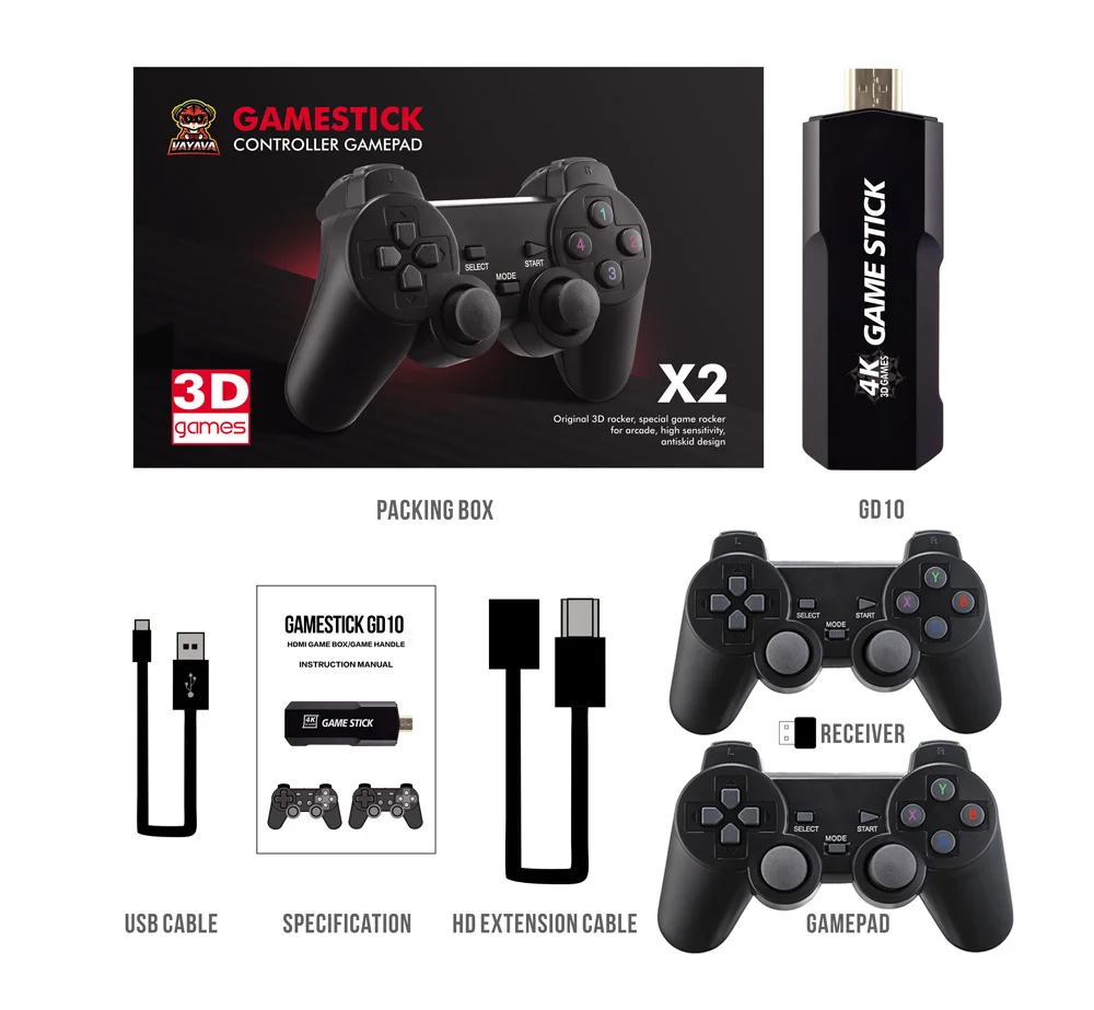 Home 4K HD Video Game Console Game Stick 2.4G Double Wireless Controller Classic Retro TV Game Box 70 Emulator For PSP/PS1/Sega
Home 4K HD Video Game Console Game Stick 2.4G Double Wireless Controller Classic Retro TV Game Box 70 Emulator For PSP/PS1/Sega