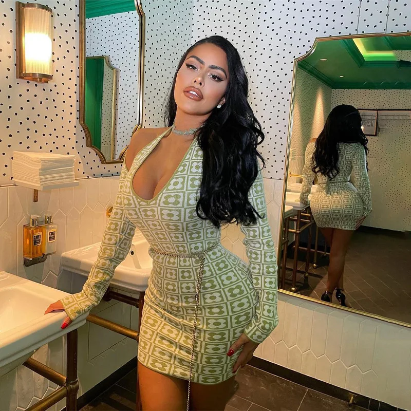 Trend 2022 Clothes Women Spring Long Sleeve Bodycon Dress New Arrivals Women Printed Sexy Hollow Out Knit Halter Mini Dress, Green
Trend 2022 Clothes Women Spring Long Sleeve Bodycon Dress New Arrivals Women Printed Sexy Hollow Out Knit Halter Mini Dress, Green