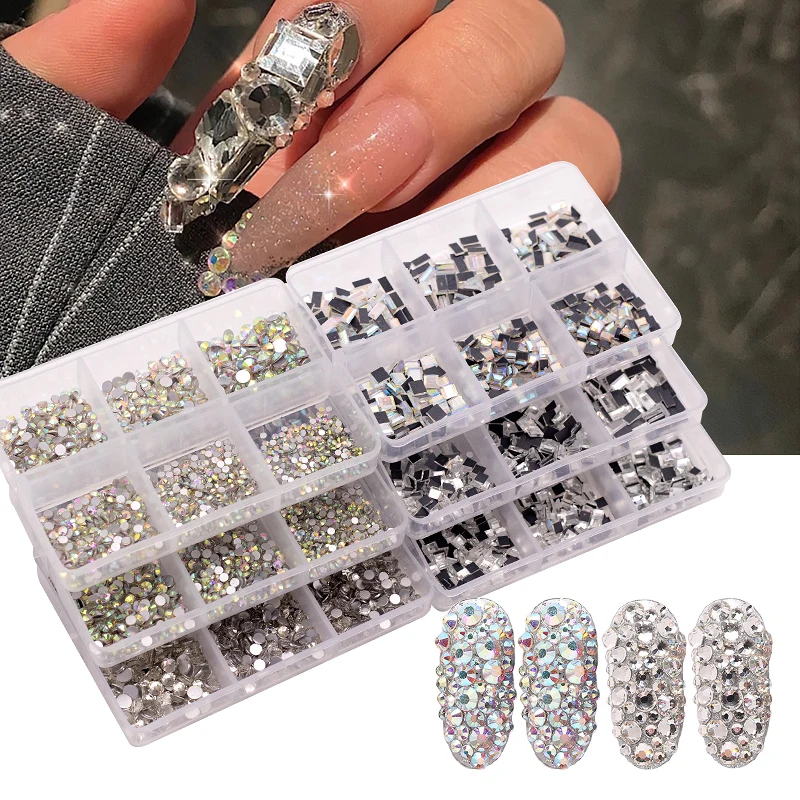 

New Nail Polish Accessories Diamond Nail Decorations 3D Crystal Nail Art Glitter Sparkled AB Mix Sizes Glass Stones Rhinestones