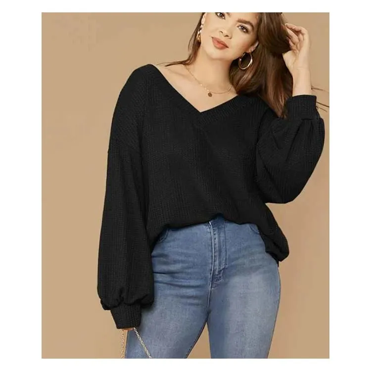 The best-selling solid color loose Drop Shoulder Lantern Sleeve Waffle Knit V-neck Top
The best-selling solid color loose Drop Shoulder Lantern Sleeve Waffle Knit V-neck Top