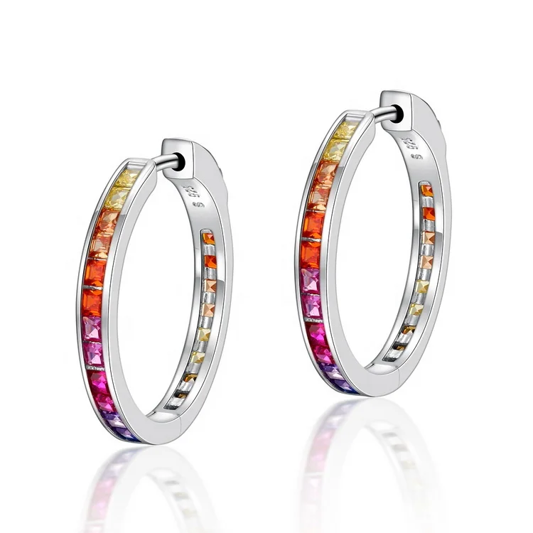 Hot Sale 925 Sterling Silver Rhodium Plated Huggie Hoop Earrings Women Color Rainbow Stone Huggie Earrings
Hot Sale 925 Sterling Silver Rhodium Plated Huggie Hoop Earrings Women Color Rainbow Stone Huggie Earrings