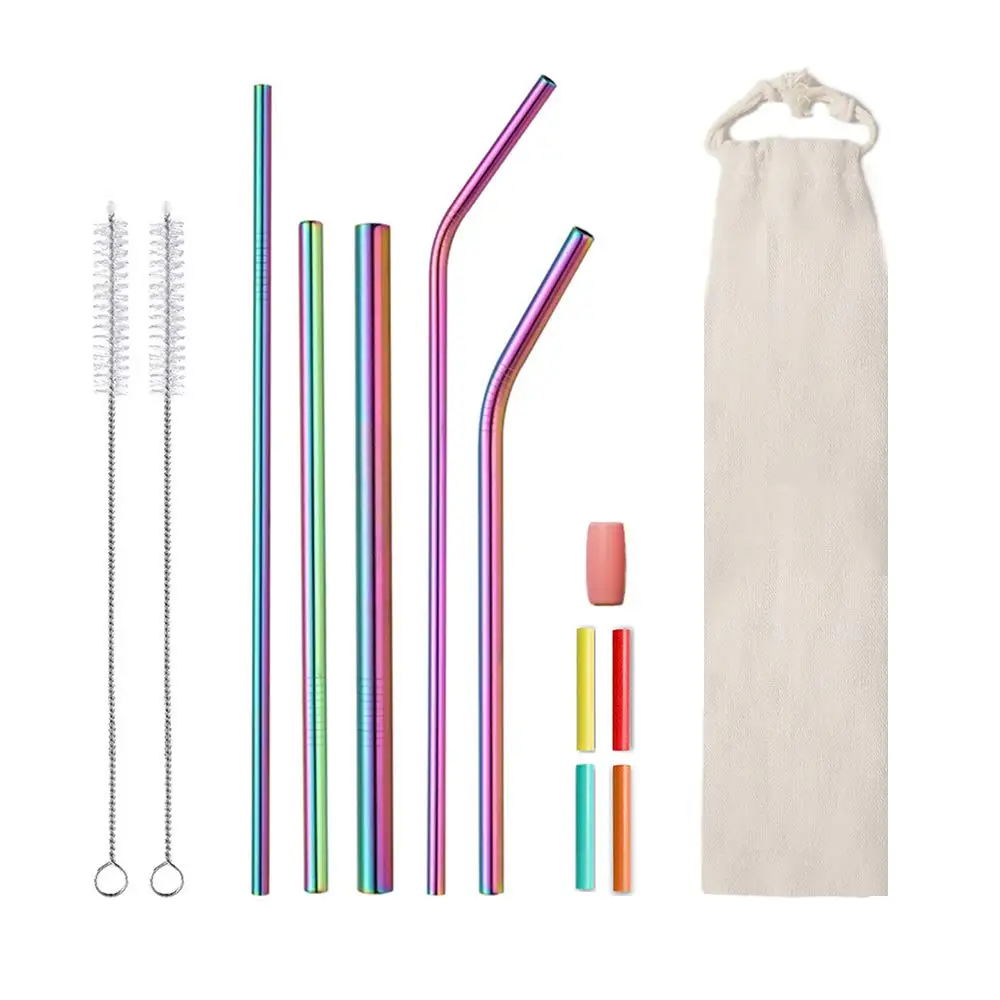 

Amazon Hot Sellings Cocktail Reusable Stainless Steel Custom Colored Straws With Logo Straw Bag wholesale, Customized color