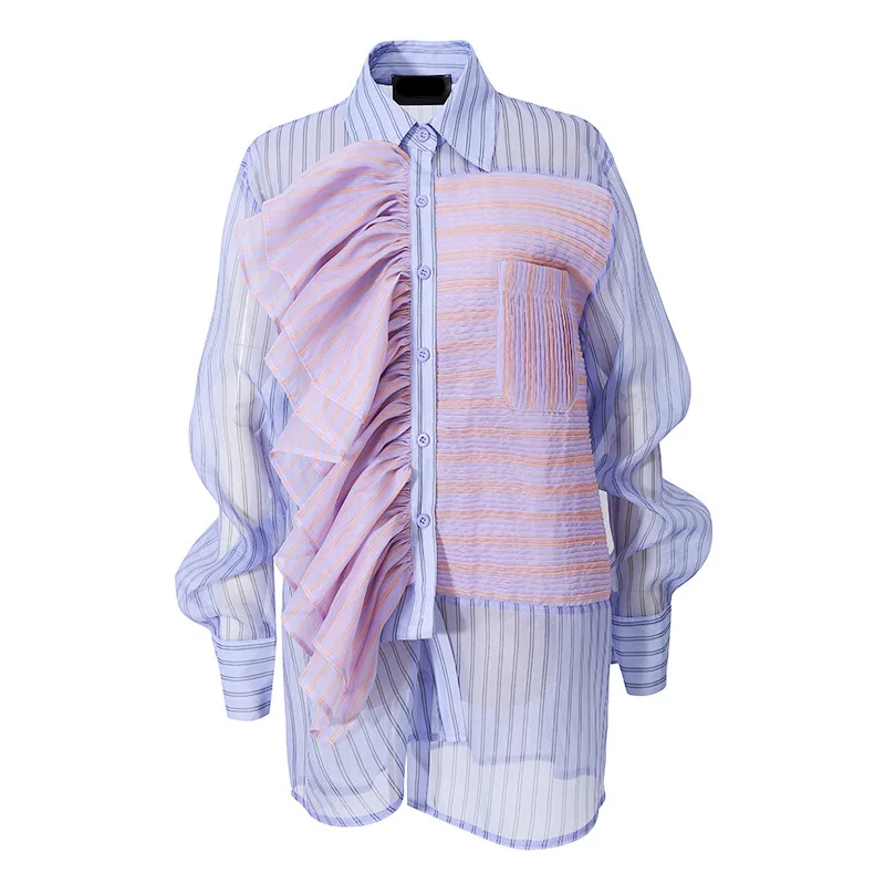 Ladies Fashion Blouse women's New Chiffon Long Sleeve Shirt Women Mid-length Striped Blouse, Customized color
Ladies Fashion Blouse women's New Chiffon Long Sleeve Shirt Women Mid-length Striped Blouse, Customized color