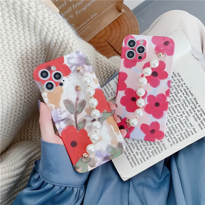 For iPhone 12 Pro Max Retro Painting Flower Pearl Chain Phone Case For iPhone 11 Pro Max XR XS Max 7 8 Plus X Wrist Band Cover
For iPhone 12 Pro Max Retro Painting Flower Pearl Chain Phone Case For iPhone 11 Pro Max XR XS Max 7 8 Plus X Wrist Band Cover