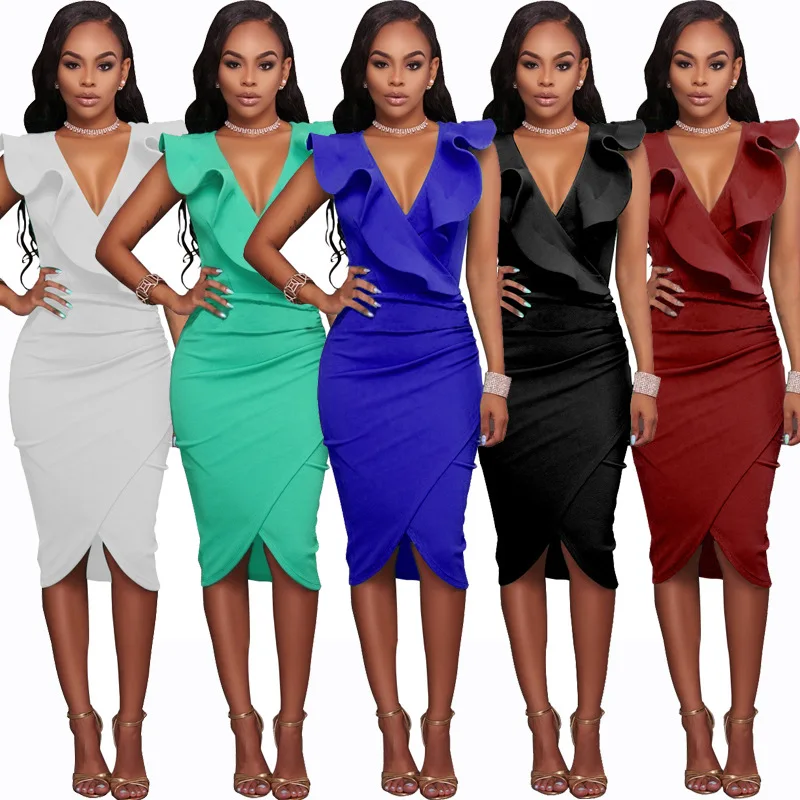 Hot Sale Elegant Sexy Ruffle Women V Neck SashesSleeveless Bodycon Bag Hip Pencil Dress Plus Size, Black, apricot
Hot Sale Elegant Sexy Ruffle Women V Neck SashesSleeveless Bodycon Bag Hip Pencil Dress Plus Size, Black, apricot