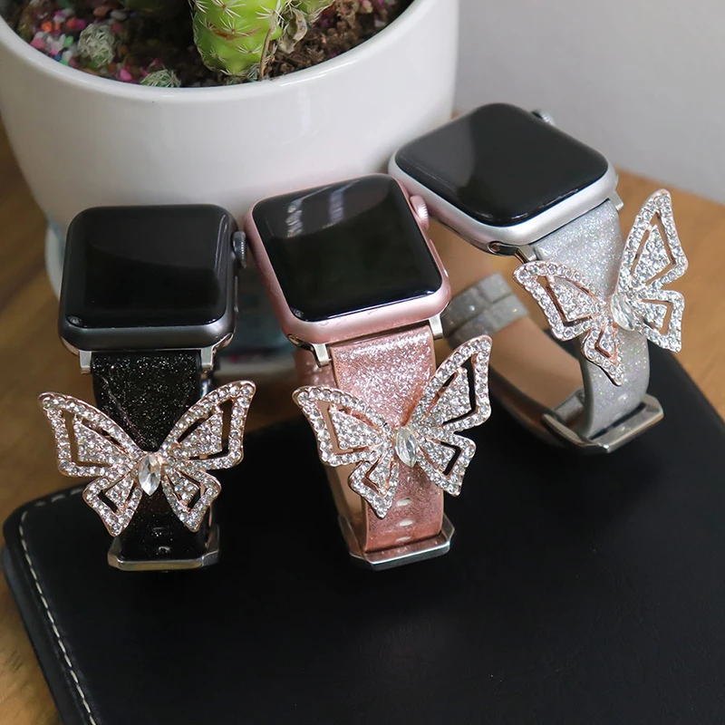 New Design Bling Butterfly Real leather Watch Band for Apple Watch 42mm 38mm 40mm 44mm Leather strap, Black/white/pink
New Design Bling Butterfly Real leather Watch Band for Apple Watch 42mm 38mm 40mm 44mm Leather strap, Black/white/pink