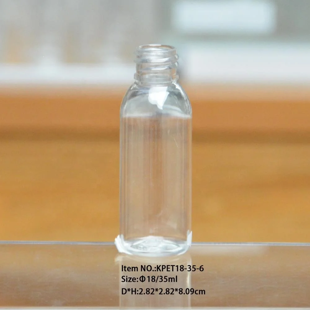 高品质 35毫升毫米清楚的圆形顶部塑料空瓶子的小酒店样品