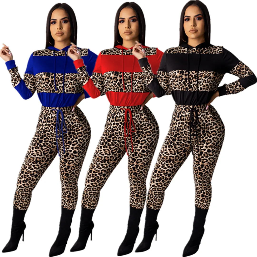 Women's autumn and winter multicolor leopard print stitching two-piece long-sleeved top and trousers sexy two-piece suit
Women's autumn and winter multicolor leopard print stitching two-piece long-sleeved top and trousers sexy two-piece suit