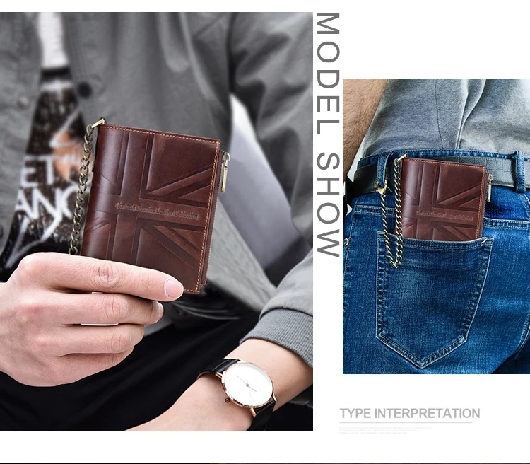 Contact's Genuine Leather Vintage Wallet for Men RFID Blocking Bifold with 2 Zipper Coin Pockets