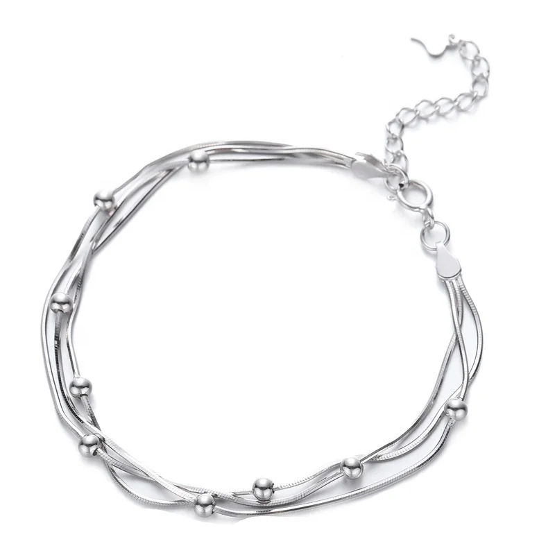 Minimalist 925 Sterling Silver Snake Chain Beaded Bracelet Multi Layers Pure Silver Smooth Round Beads Charm Bracelet For Women 
Minimalist 925 Sterling Silver Snake Chain Beaded Bracelet Multi Layers Pure Silver Smooth Round Beads Charm Bracelet For Women