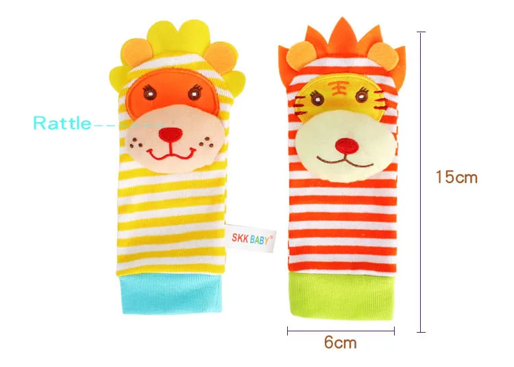 4PCS plush animal lion tiger baby wrist band and foot finders rattle toy