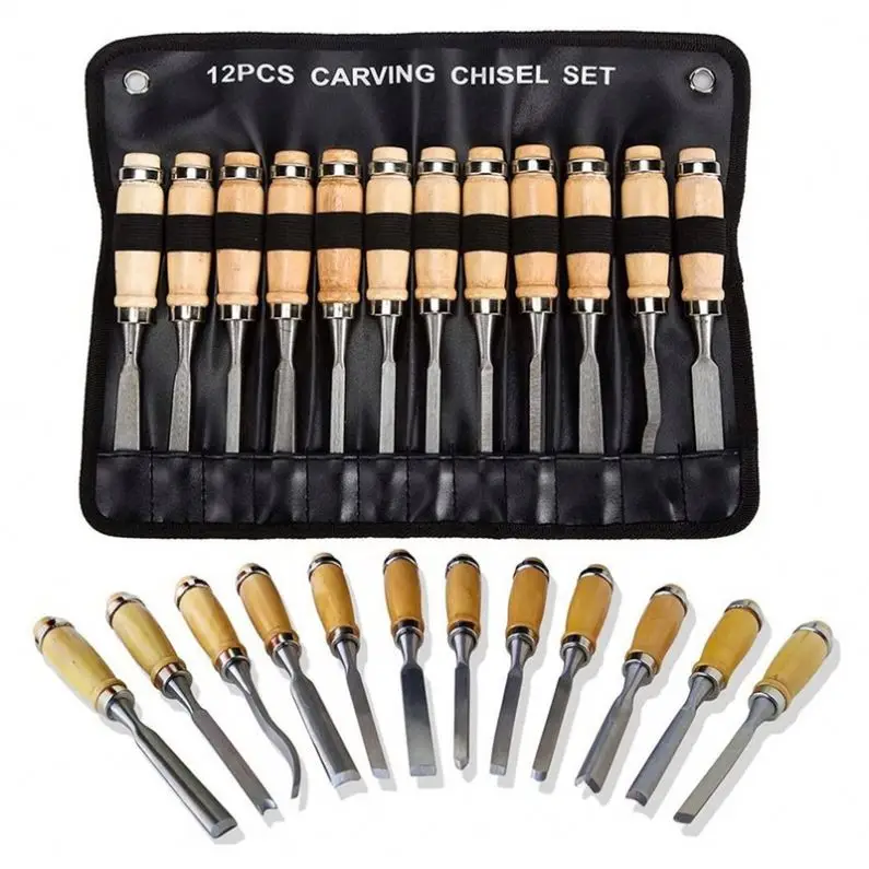 

Professional Wood Carving Chisel Set - 12 Piece Woodworking Tools With Carrying Case Great For Beginners