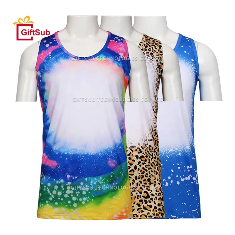 

Newest Heat Transfer Soft Cotton Feel Tie Dye Tank Top Flat Back Blanks Polyester Faux Bleached Tank Tops For Sublimation, 22 colors