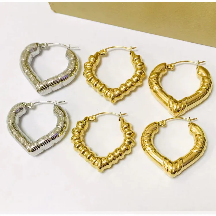 Geometric Big Chunky Heart Bamboo Clip On Hoop Earrings Women Large Custom Gold Plated Stainless Steel Bamboo Earrings
Geometric Big Chunky Heart Bamboo Clip On Hoop Earrings Women Large Custom Gold Plated Stainless Steel Bamboo Earrings