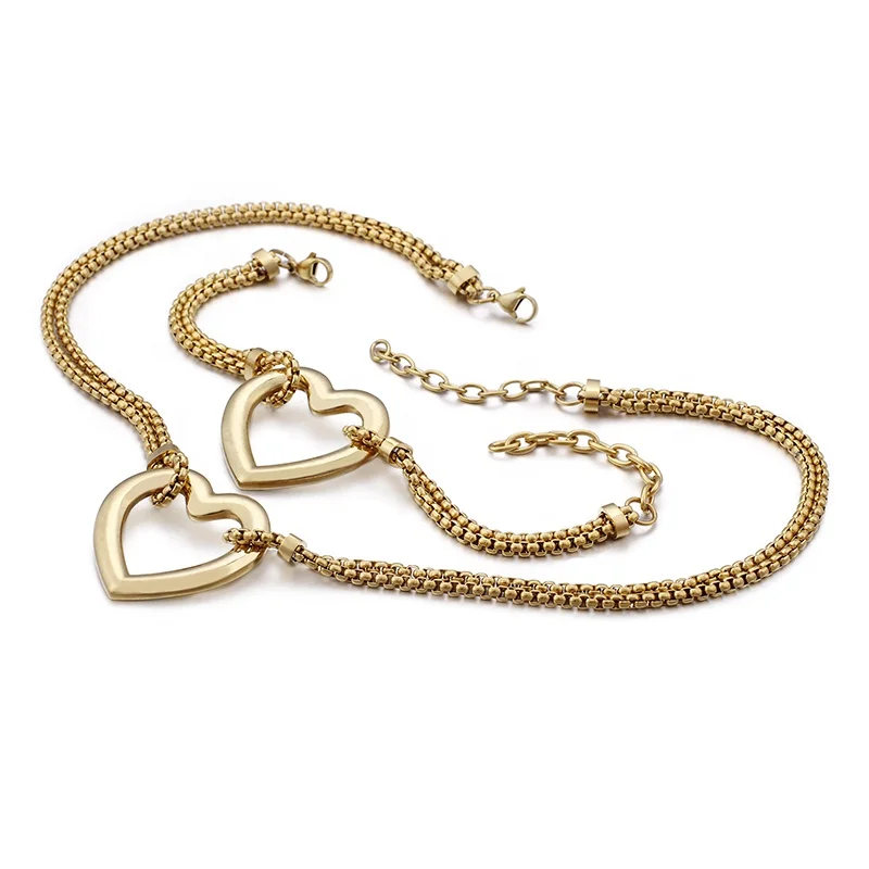 New Fashion 18k Gold Stainless Steel Heart-shaped Jewelry Custom Necklace Valentine Hand Bridal Necklace And Bracelet Set
New Fashion 18k Gold Stainless Steel Heart-shaped Jewelry Custom Necklace Valentine Hand Bridal Necklace And Bracelet Set