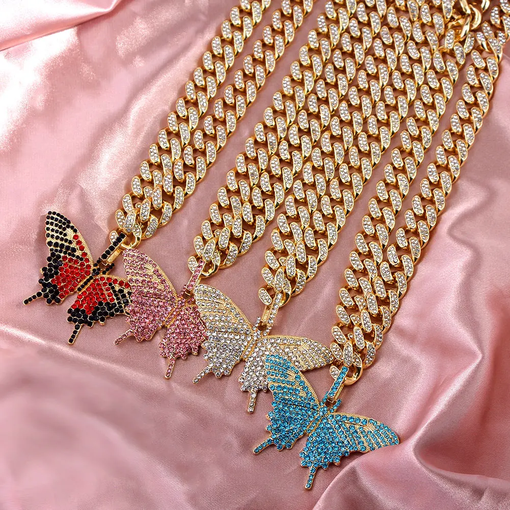 Gold Silver Plated Cuban Crystal Rhinestone Colorful Butterfly Thick Choker Chain Necklace For Women Jewelry, Mixed
Gold Silver Plated Cuban Crystal Rhinestone Colorful Butterfly Thick Choker Chain Necklace For Women Jewelry, Mixed