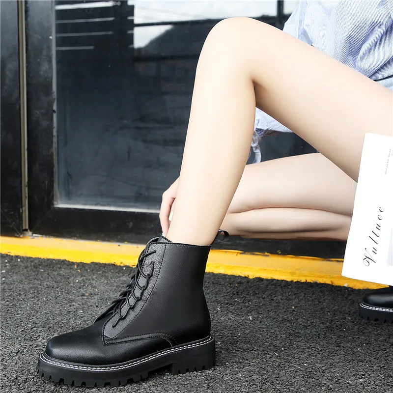 Custom Logo Plus Size Genuine Leather Women's Platform Ankle Boots Women Winter Warm Chunky Fashion Shoes