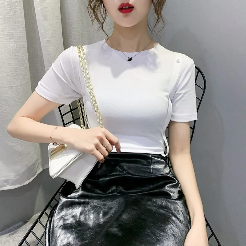 Women Fashion Solid Color Slim Fitting Round Neck Short Sleeve Cotton T-shirt, Black;white
Women Fashion Solid Color Slim Fitting Round Neck Short Sleeve Cotton T-shirt, Black;white