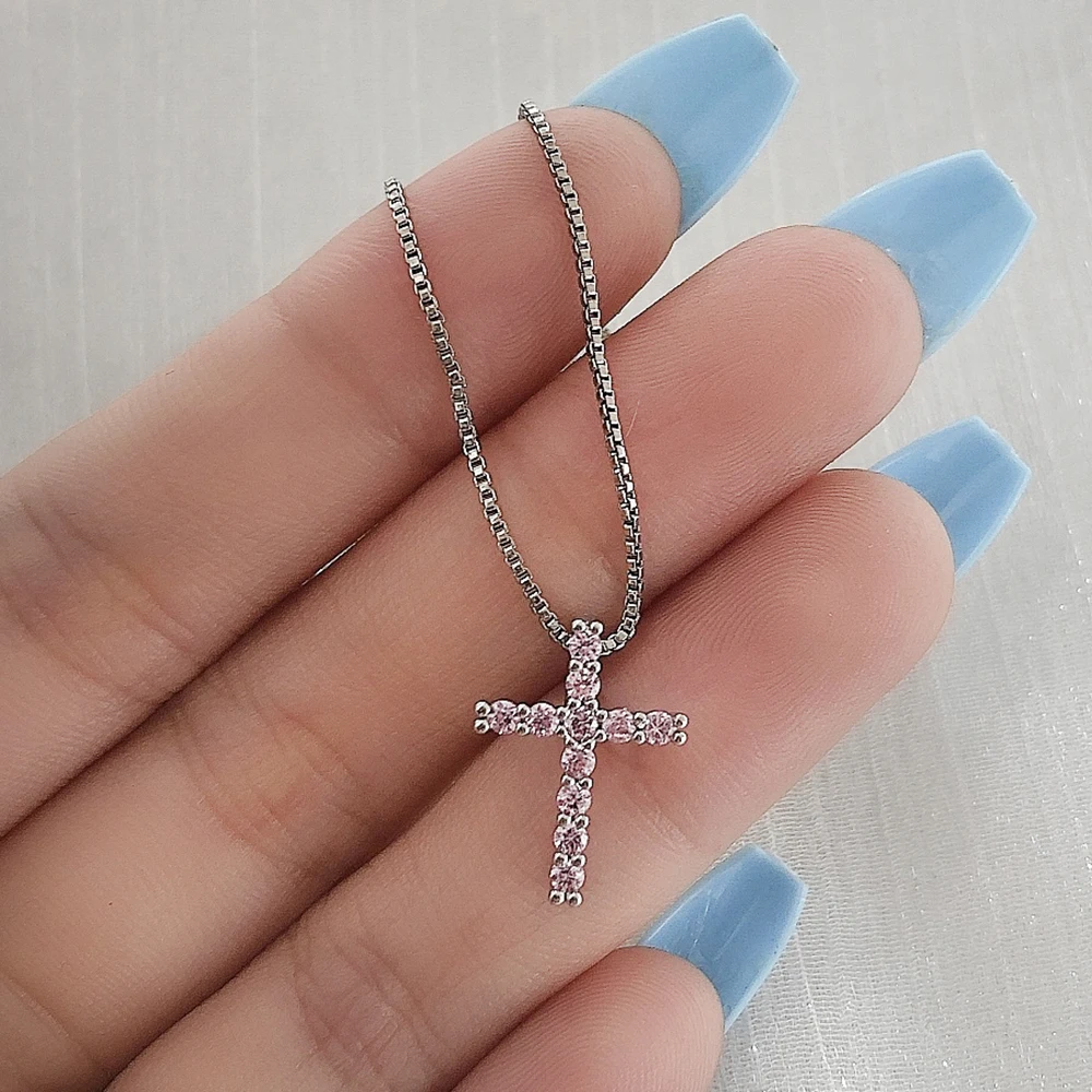 iced out cross necklace Gold plated jewelry pink diamond Cross Pendant Necklace for women
iced out cross necklace Gold plated jewelry pink diamond Cross Pendant Necklace for women
