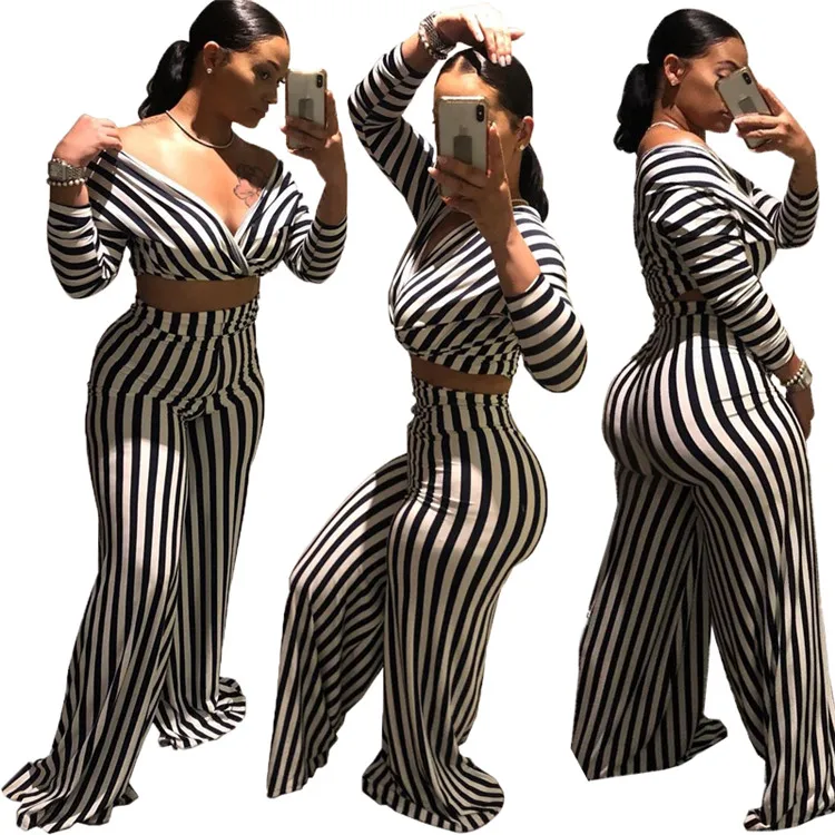 Elegant Sexy Ladies Clothes 2pc Set Long Sleeve Stripe Crop Tops Loose Pants Plus Size Spring Women Two Piece Set, Picture
Elegant Sexy Ladies Clothes 2pc Set Long Sleeve Stripe Crop Tops Loose Pants Plus Size Spring Women Two Piece Set, Picture