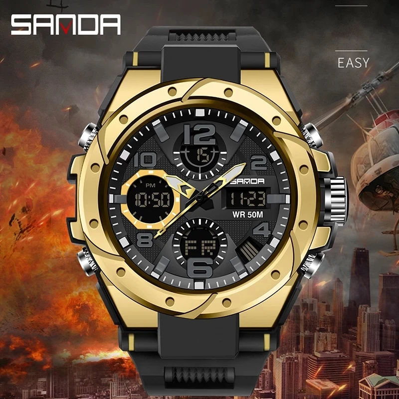SANDA 6008 Style Sport Wrist Watch Men Watches Military Army Wristwatch LED Digital Quartz Dual Display Male Watch Waterproof
SANDA 6008 Style Sport Wrist Watch Men Watches Military Army Wristwatch LED Digital Quartz Dual Display Male Watch Waterproof