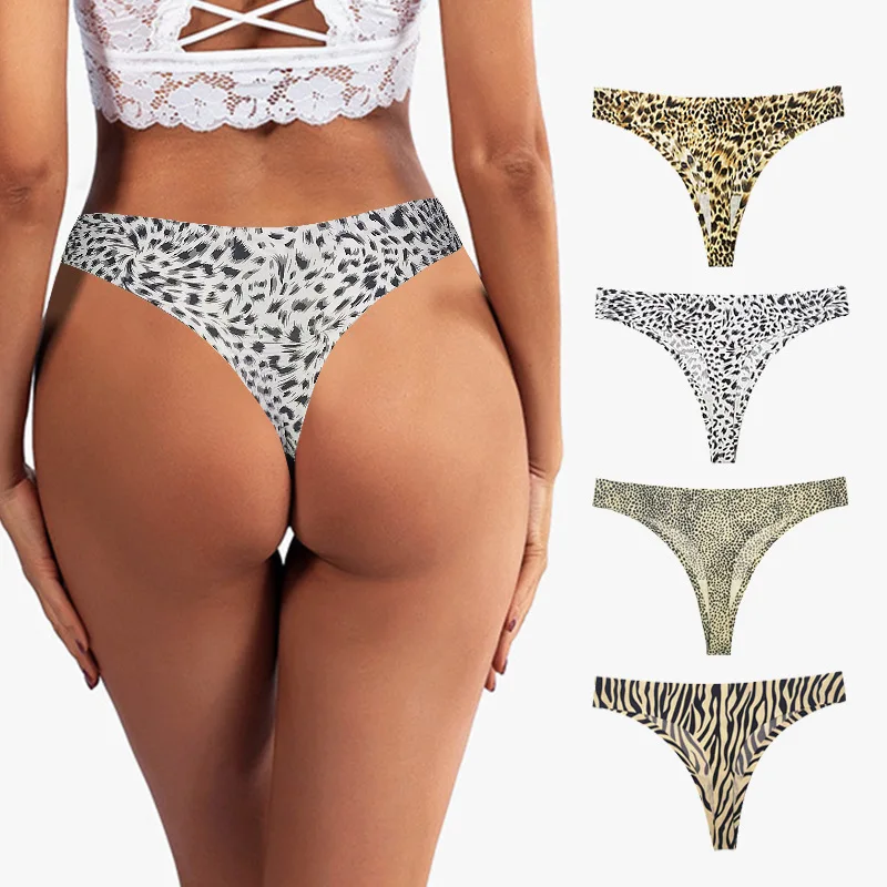 

Amazon Hot Selling Brazil Thongs Elasticity Plus Size Fancy Stretch Ladies Briefs No-trace Seamless Leopard Print Women Panties