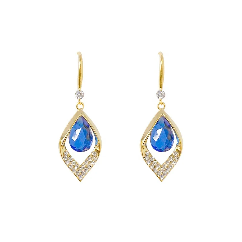 Fashion wholesale 14k gold plated brass jewelry luxurious women earrings blue gem with zircon earrings for women
Fashion wholesale 14k gold plated brass jewelry luxurious women earrings blue gem with zircon earrings for women