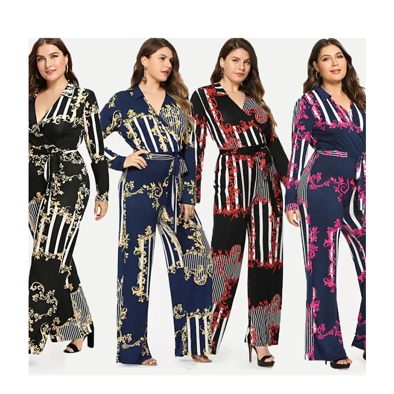 Autumn new fashion plus size women's V-neck printed long-sleeved lace-up sexy and elegant casual jumpsuit
Autumn new fashion plus size women's V-neck printed long-sleeved lace-up sexy and elegant casual jumpsuit