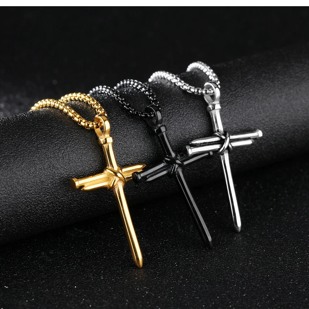Religious Style Nail Cross Silver Gold Chain Stainless Steel Cross Pendant Necklace for Women Men Gift, Gold / silver / black
Religious Style Nail Cross Silver Gold Chain Stainless Steel Cross Pendant Necklace for Women Men Gift, Gold / silver / black