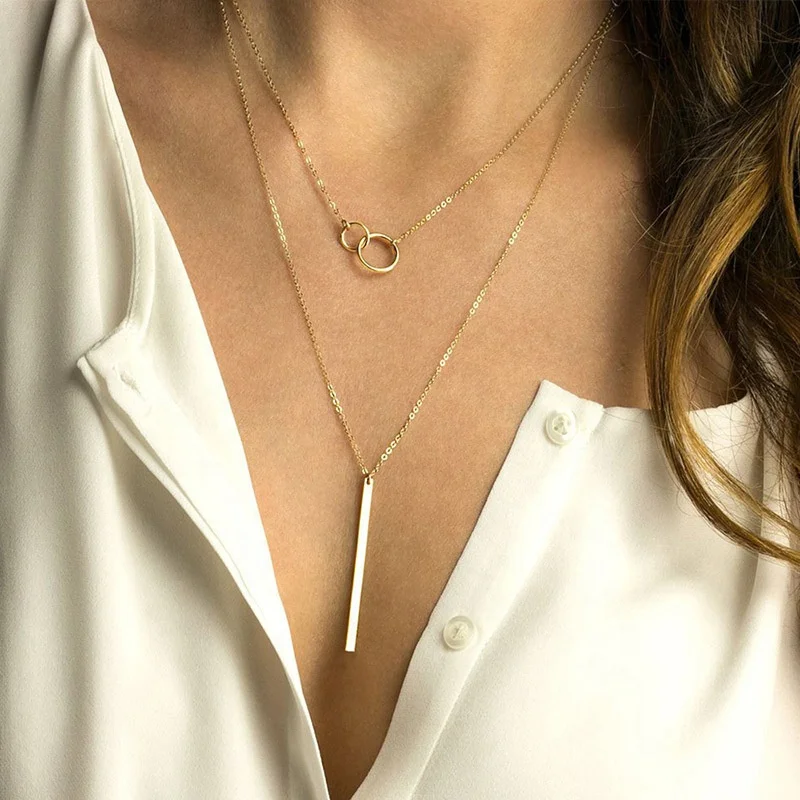 Elegant simple rose gold double ring necklace women's geometric pendant double layer Necklace
Elegant simple rose gold double ring necklace women's geometric pendant double layer Necklace