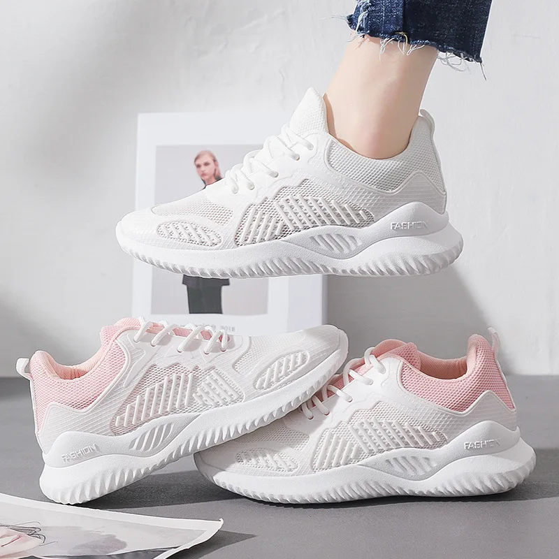 Custom popular lightweight running sport shoes PU and mesh upper sneakers lady, White/pink/green
Custom popular lightweight running sport shoes PU and mesh upper sneakers lady, White/pink/green