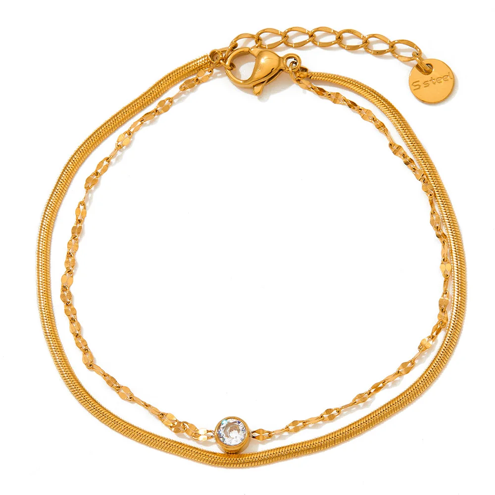 

Trendy Metal Gold Jewelry Girlfriend Gift Stainless Steel Round Zircon Layered Bracelets For Women