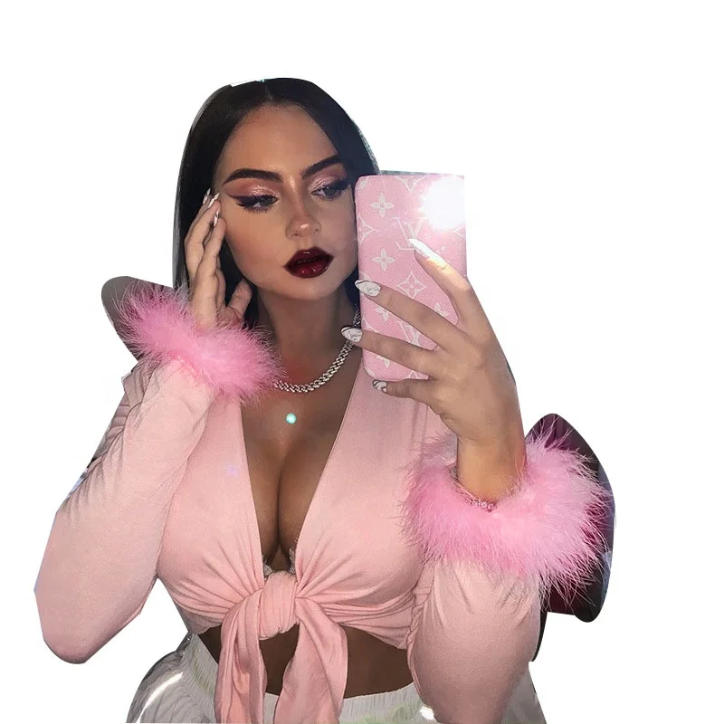 Solid Fur Long Sleeve Lace Up Tee Shirt Top Women V Neck Sexy Tshirt Crop Autumn Winter Streetwear T Casual Clothes, Shown
Solid Fur Long Sleeve Lace Up Tee Shirt Top Women V Neck Sexy Tshirt Crop Autumn Winter Streetwear T Casual Clothes, Shown