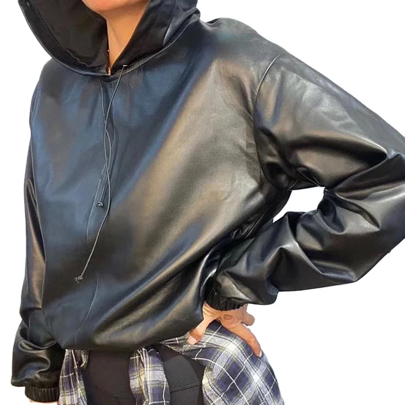 Fashion Wholesale Pu Leather Gym Wholesale Plain Cropped Women's Hoodies, Black/khaki
Fashion Wholesale Pu Leather Gym Wholesale Plain Cropped Women's Hoodies, Black/khaki