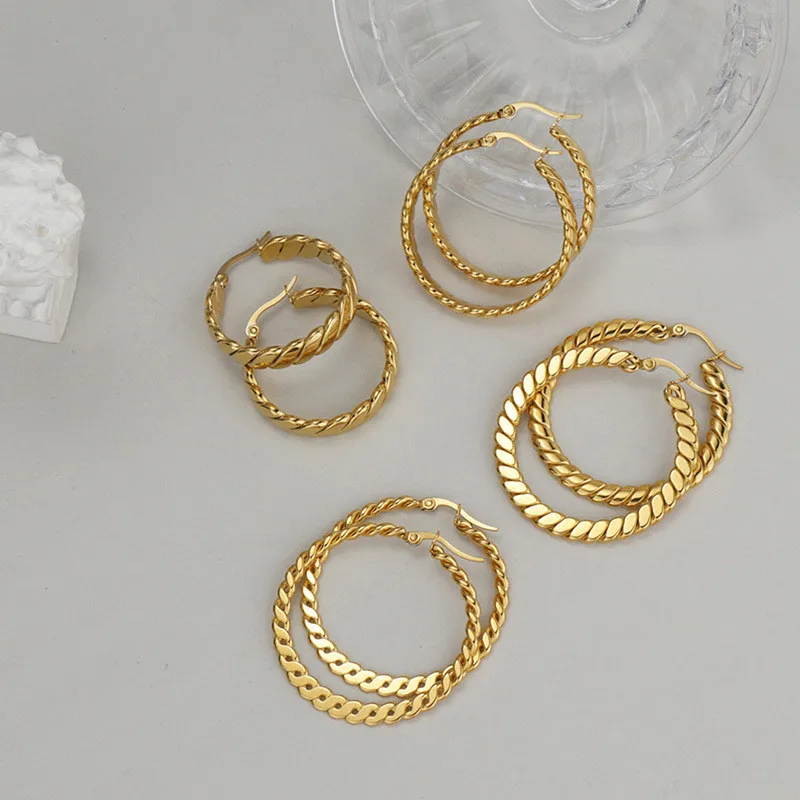 New Titanium Steel Croissant Chunky Twisted Earrings Stylish 18K Gold Stainless Steel Entwined Hoop Earrings, Picture
New Titanium Steel Croissant Chunky Twisted Earrings Stylish 18K Gold Stainless Steel Entwined Hoop Earrings, Picture