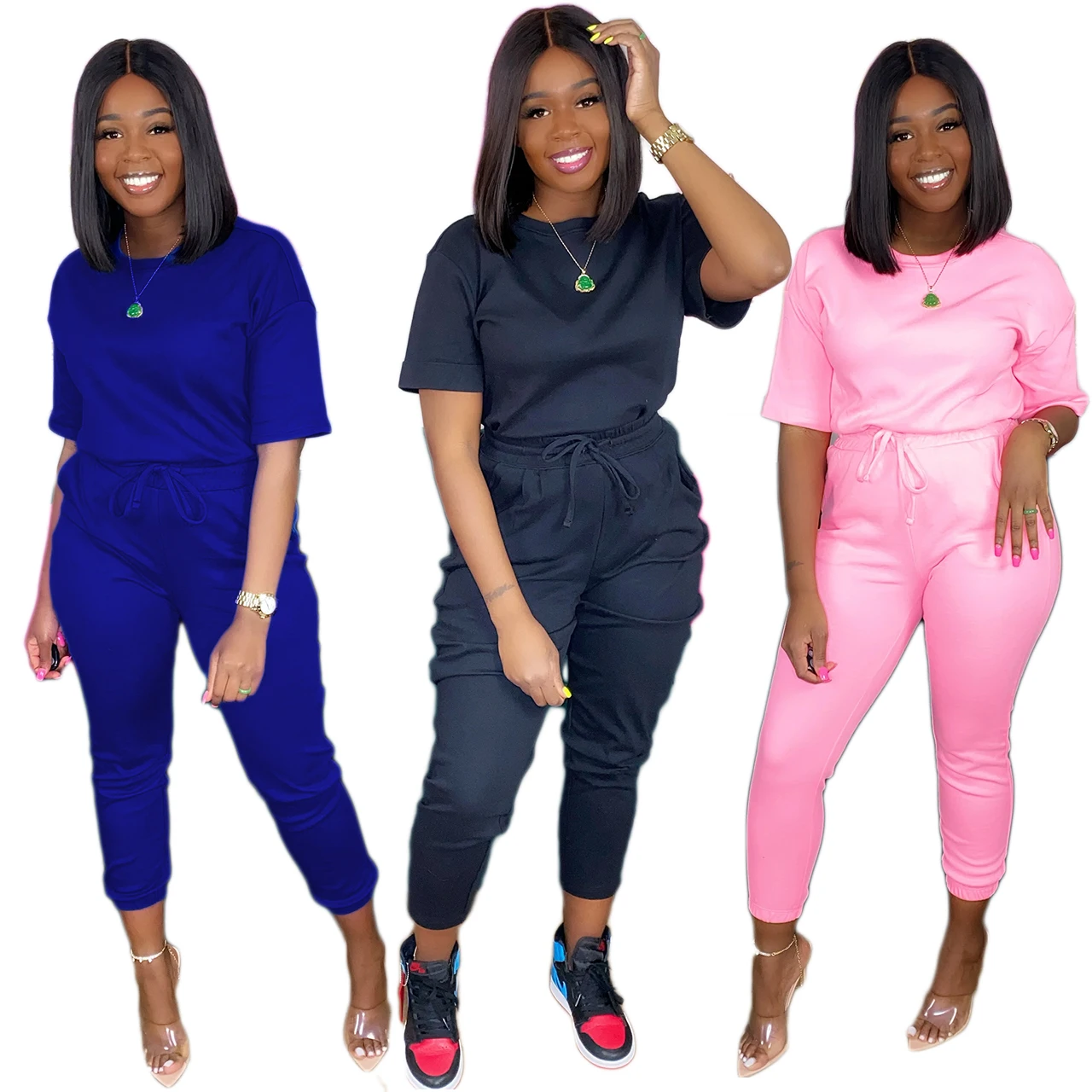Spring 2021 super soft solid color short sleeve tshirt women two piece pants set slim fit casual style, As picture
Spring 2021 super soft solid color short sleeve tshirt women two piece pants set slim fit casual style, As picture