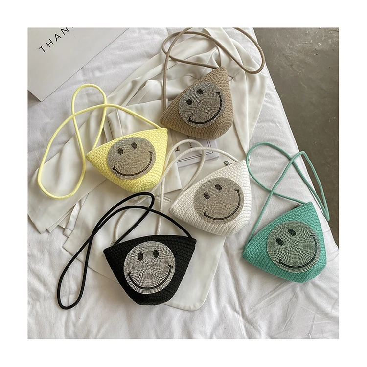 2021 Summer Diamonds Smiling Face Woven Bucket Bags Cute Girls Beach Mini Crossbody Bags Smiley Straw Handbags and Purses Women
2021 Summer Diamonds Smiling Face Woven Bucket Bags Cute Girls Beach Mini Crossbody Bags Smiley Straw Handbags and Purses Women
