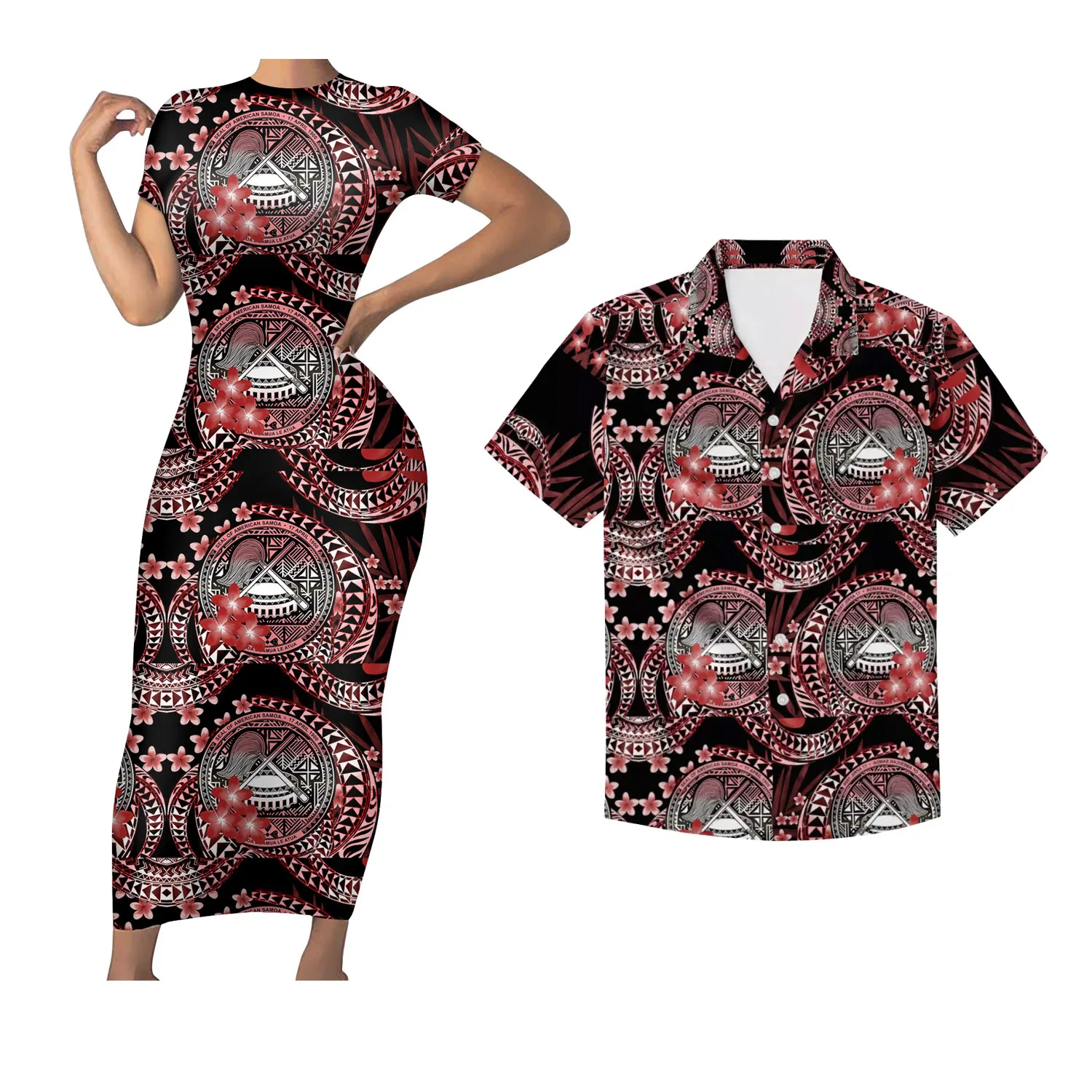 Hot Sale Polynesian American Samoa Tribal Print 2Pcs Set couple outfits Women Short Sleeve Maxi Dress Match Men Shirts, Customized color
Hot Sale Polynesian American Samoa Tribal Print 2Pcs Set couple outfits Women Short Sleeve Maxi Dress Match Men Shirts, Customized color