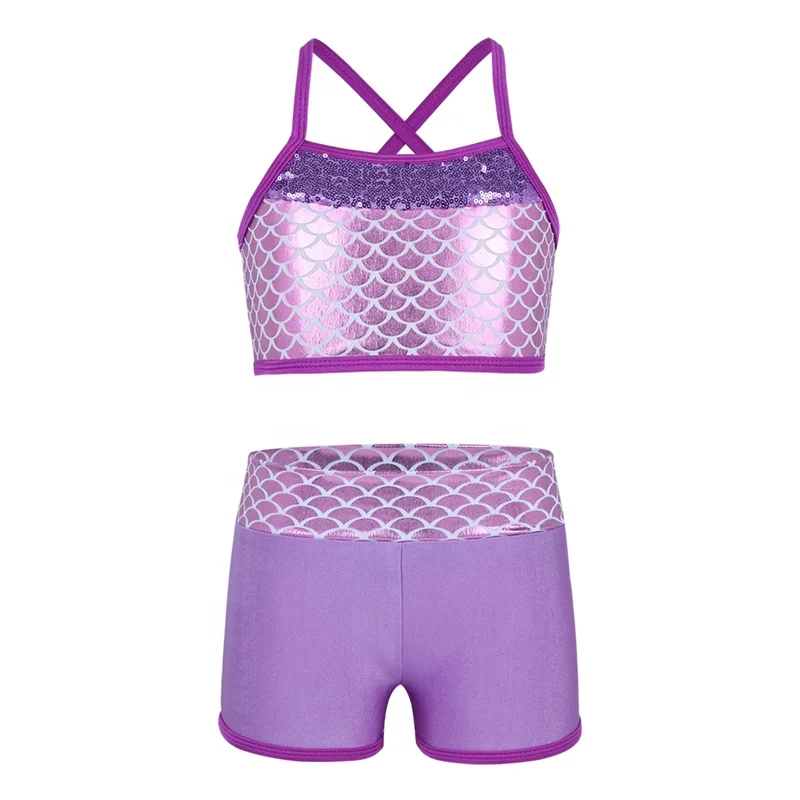 Kids Girl Tankini Suit Sequins Mermaid Scales Crop Top with Shorts Set for Gymnastics Leotard Workout Ballet Party Dance Wear
Kids Girl Tankini Suit Sequins Mermaid Scales Crop Top with Shorts Set for Gymnastics Leotard Workout Ballet Party Dance Wear