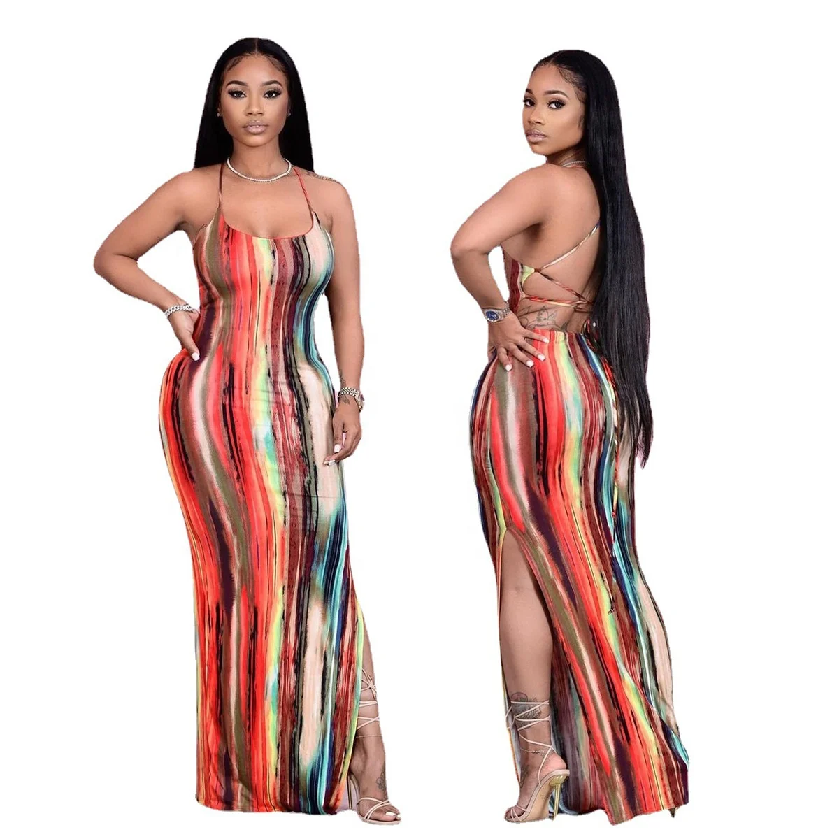 2021 Spring Summer Sexy Women Sun Dresses Sling Low-cut Slit Sleeveless Tie Dye Women Long Maxi Dress, Picture color
2021 Spring Summer Sexy Women Sun Dresses Sling Low-cut Slit Sleeveless Tie Dye Women Long Maxi Dress, Picture color