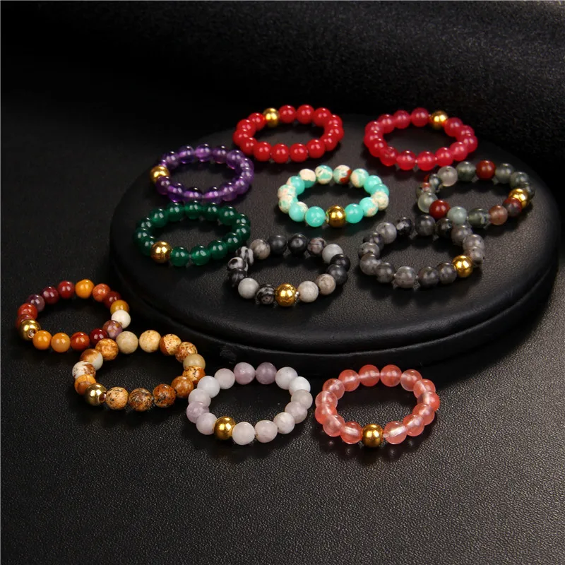 Ethnic 4mm Natural Stone Rings Colorful Elastic Adjustable Crystal Stone Beads Rings Finger Jewelry for Women Men Unisex
Ethnic 4mm Natural Stone Rings Colorful Elastic Adjustable Crystal Stone Beads Rings Finger Jewelry for Women Men Unisex