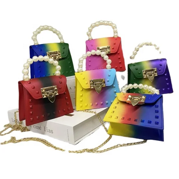Latest New Design Gradient Leather Rainbow Pearl Handle Small Bags Beach Jelly Bag
Latest New Design Gradient Leather Rainbow Pearl Handle Small Bags Beach Jelly Bag