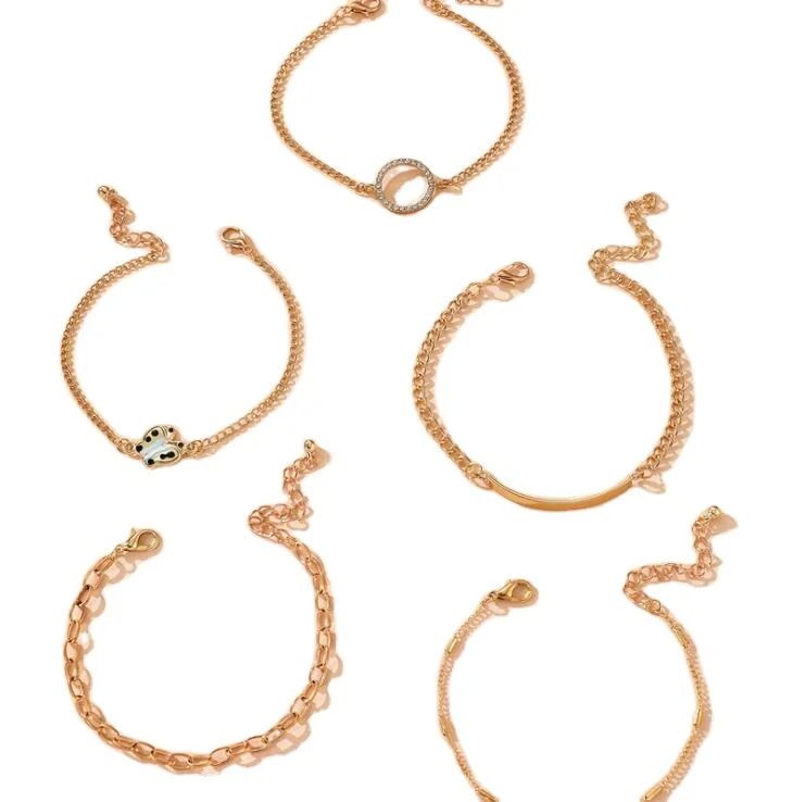 Adjustable punk butterfly circle gold plated diamond chain charm bracelet set for women
Adjustable punk butterfly circle gold plated diamond chain charm bracelet set for women