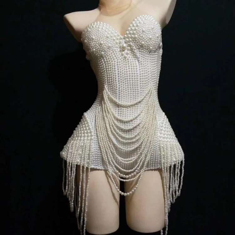 White Pearl Mesh Mini Sleeveless Luxury dress Beading Bodysuit Jazz Dance Outfit Evening Stage Show wear Birthday costume
White Pearl Mesh Mini Sleeveless Luxury dress Beading Bodysuit Jazz Dance Outfit Evening Stage Show wear Birthday costume