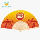 Custom logo printed portable hand fan wooden hand fan sticks